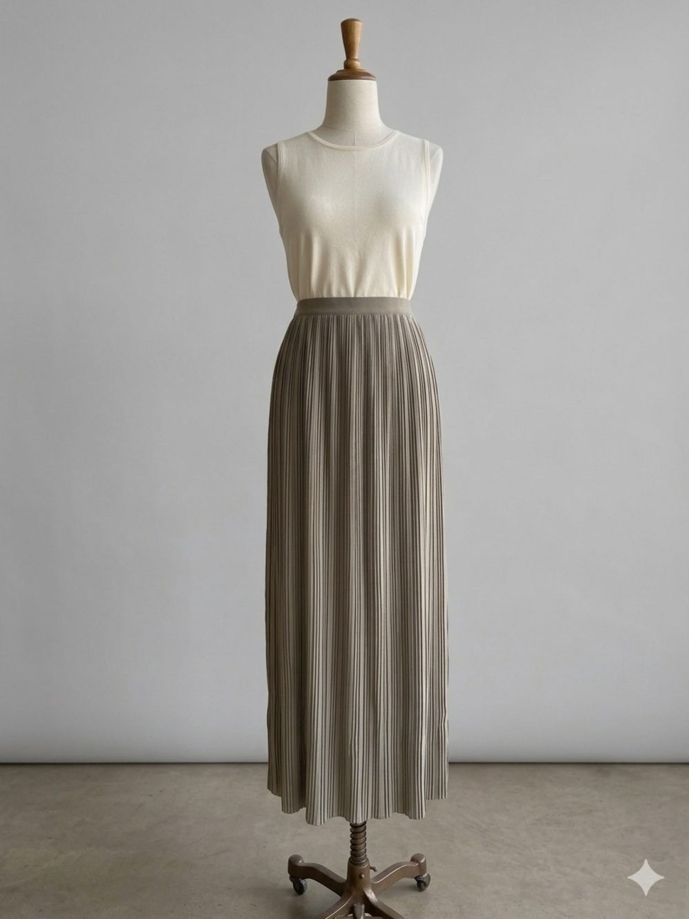 Saint Tropez West Taupe Pleated Maxi Skirt